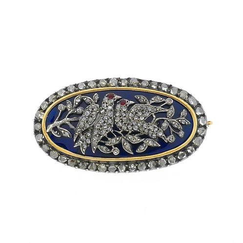 Antiek gouden broche met diamanten en robijn | Ca. 0,81 ct., Sieraden, Tassen en Uiterlijk, Broches, Overige kleuren, Gebruikt