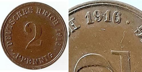 1916g Duitsland 2 Pfennig 1916 G Variante 2 x im Stempel..., Postzegels en Munten, Munten | Europa | Niet-Euromunten, Verzenden