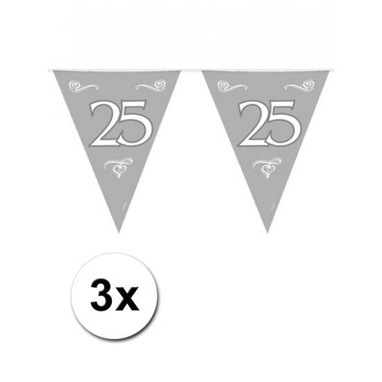 3x Zilveren vlaggenlijn 25e jubileum - 25 jaar getrouwd, Hobby en Vrije tijd, Feestartikelen, Ophalen of Verzenden
