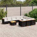vidaXL 11-delige Loungeset met kussens poly rattan zwart, Tuin en Terras, Verzenden, Nieuw, Rotan, Loungeset