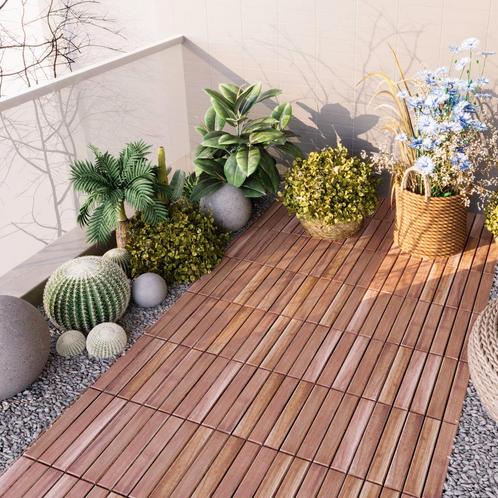 Houten terrastegels Alliste vlonder set van 10 acacia 0,9 m², Huis en Inrichting, Stoffering | Vloerbedekking, Verzenden