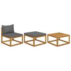 vidaXL 3-delige Loungeset met kussens massief acaciahout, Tuin en Terras, Tuinsets en Loungesets, Verzenden, Nieuw, Hardhout, Loungeset