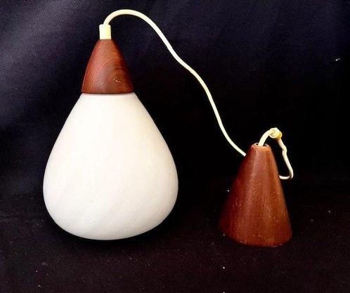 Lamp - glas en teakhout - Drie lampen, Antiek en Kunst, Kunst | Designobjecten