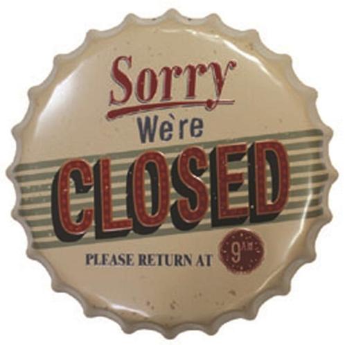 Wandbord Metaal Bierdop - Sorry We re Closed - Beige Ecru -, Huis en Inrichting, Woonaccessoires | Tekstborden en Spreuken, Nieuw