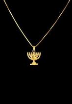 Menorah hangertje geel-goud verguld, prachtig design met ..., Sieraden, Tassen en Uiterlijk, Kettinghangers, Verzenden, Nieuw