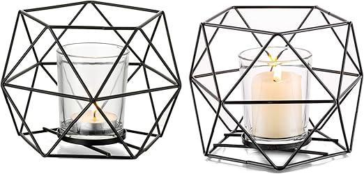 Zwarte Metalen Theelichthouder Set van 2 - Elegante, Huis en Inrichting, Woonaccessoires | Kandelaars en Kaarsen, Zwart, Nieuw