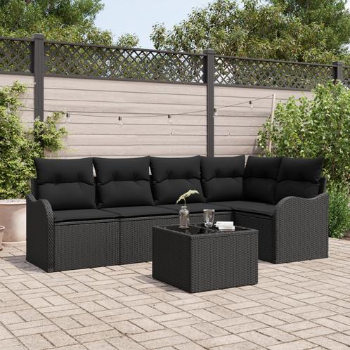vidaXL 6-delige tuinbankset met kussen in Beige Poly Rattan, Tuin en Terras, Tuinsets en Loungesets, Nieuw, Rotan, Verzenden