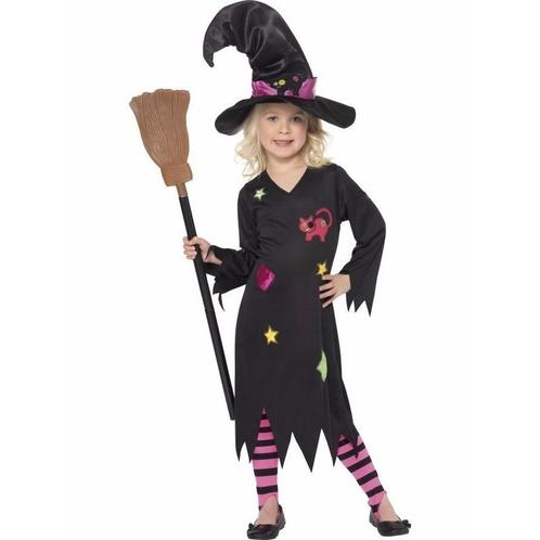 Zwart met roze heksenjurk Rosy kind - Heksen kleding, Kinderen en Baby's, Carnavalskleding en Verkleedspullen, Verzenden