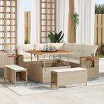 vidaXL 8-delige Tuinbankenset met kussens poly rattan acacia, Tuin en Terras, Verzenden, Nieuw, Rotan