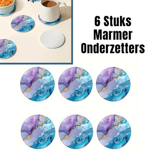 6 Stuks Ronde Marmer Onderzetters voor Glazen - Goud Blauw, Huis en Inrichting, Woonaccessoires | Onderzetters, Nieuw, Verzenden