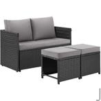 2-in-1 rotan loungeset Monopoli, bank en zitgroep - zwart, Tuin en Terras, Tuinsets en Loungesets, Verzenden, Nieuw