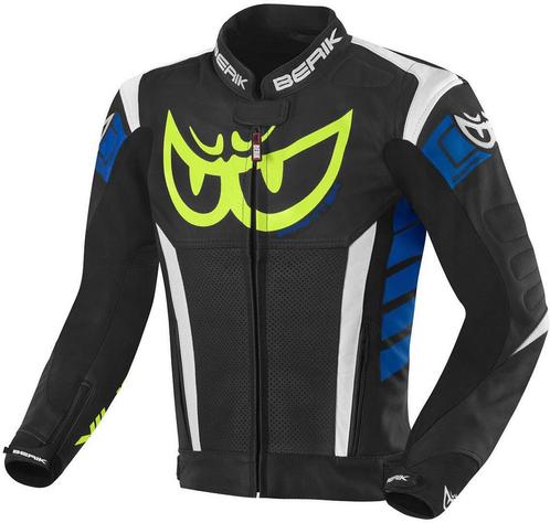 Berik Zakura Zwart Wit Blauw Geel Leren Motorjas, Motoren, Kleding | Motorkleding, Heren, Nieuw met kaartje, Jas | leer, Verzenden