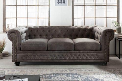 Chesterfield 3-zitsbank 205cm vintage grijs taupe 3-zits met, Huis en Inrichting, Banken | Bankstellen, Ophalen of Verzenden