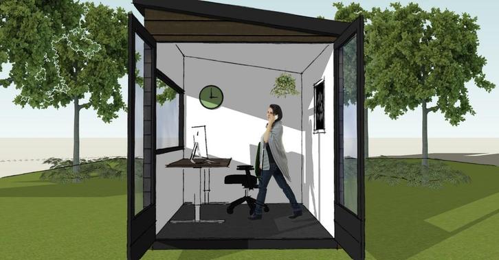 Tuinkantoor compleet | Zit-sta bureau | Ergonomische bureaus, Huis en Inrichting, Bureaustoelen, Gebruikt, Verzenden