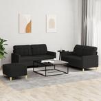 vidaXL 3-delige loungeset met kussens stof zwart, Huis en Inrichting, Verzenden, 150 tot 200 cm, Nieuw, Stof