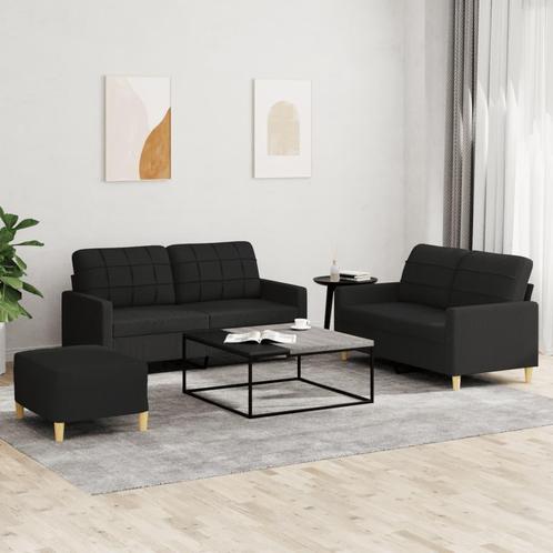 vidaXL 3-delige loungeset met kussens stof zwart, Huis en Inrichting, Banken | Bankstellen, Nieuw, 150 tot 200 cm, Stof, Vierpersoons of meer