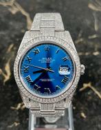 Rolex Datejust 41 - Blue Roman - New - Iced Out - Diamonds, Staal, Polshorloge, Nieuw, Rolex