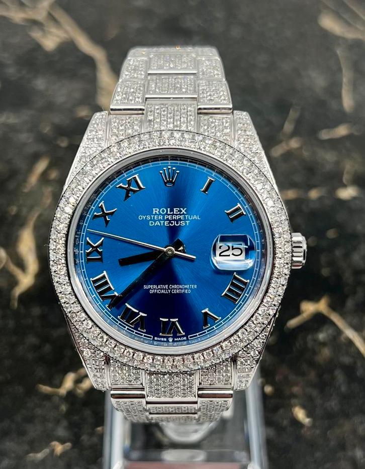 Rolex Datejust 41 - Blue Roman - New - Iced Out - Diamonds, Sieraden, Tassen en Uiterlijk, Horloges | Heren, Staal, Nieuw, Staal