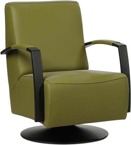 Groene leren industriële draaistoel - staal zwart frame met, Huis en Inrichting, Fauteuils, 50 tot 75 cm, 75 tot 100 cm, Nieuw