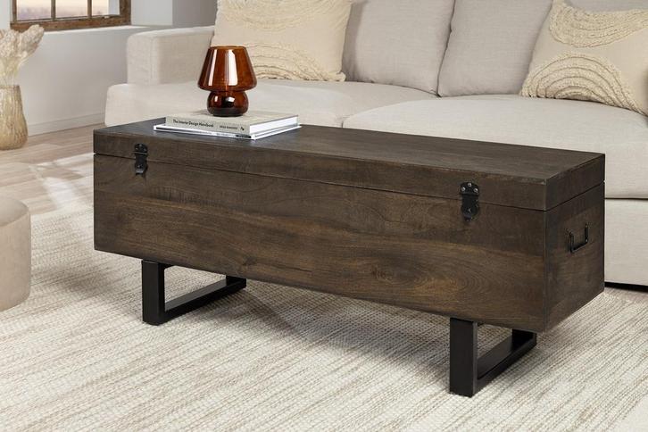 Industriële kistbank FACTORY LOFT 115cm bruin mangohout, Huis en Inrichting, Banken | Bankstellen, Ophalen of Verzenden