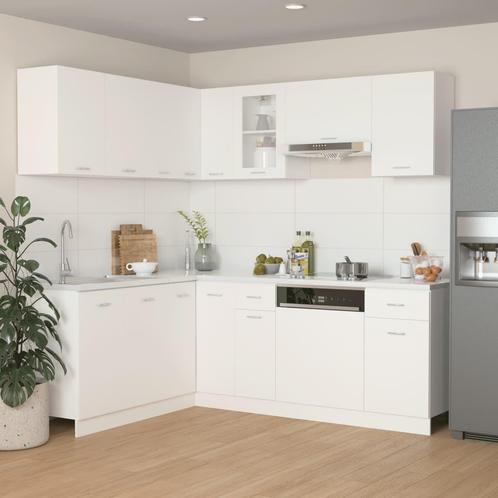 vidaXL 11-delige Keukenkastenset Lyon bewerkt hout wit, Huis en Inrichting, Keuken | Keukenelementen, Wit, Nieuw, Verzenden
