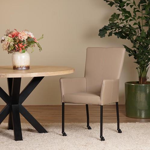 Direct meenemen | Taupe leren eetkamerstoel | taupe leer | N, Huis en Inrichting, Stoelen, Eén, Overige kleuren, Nieuw, Leer, Ophalen of Verzenden