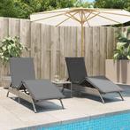 vidaXL Ligstoelen 2 st met kussens poly rattan grijs, Verzenden, Nieuw