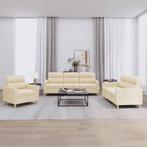 vidaXL 3-delige Loungeset met kussens stof crèmekleurig, Huis en Inrichting, Banken | Bankstellen, Verzenden, Nieuw, Vierpersoons of meer