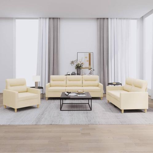 vidaXL 3-delige Loungeset met kussens stof crèmekleurig, Huis en Inrichting, Banken | Bankstellen, Nieuw, Stof, Vierpersoons of meer