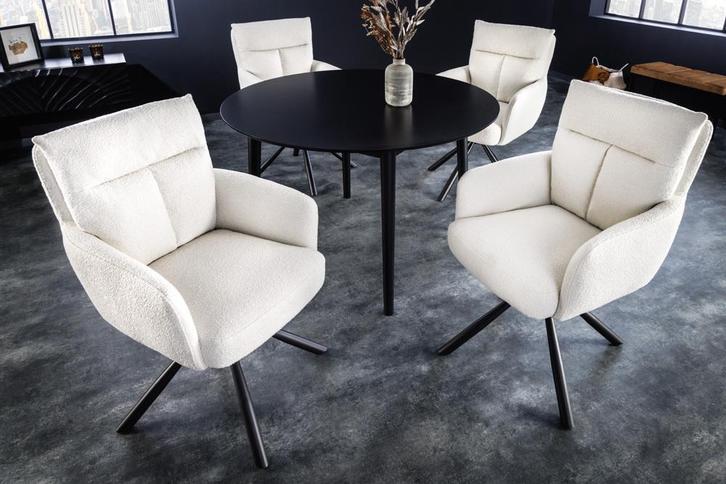 Draaibare retro stoel BIG GEORGE wit bouclé met armleuning, Huis en Inrichting, Stoelen, Ophalen of Verzenden