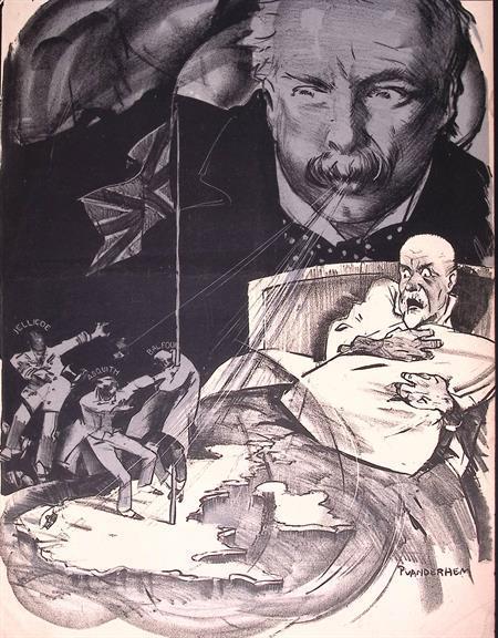 Engelse prime minister David Lloyd George op spotprent, Antiek en Kunst, Kunst | Litho's en Zeefdrukken, Verzenden