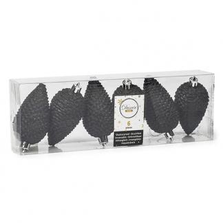 Dennenappel kerst ornament | Decoris | 6 stuks (Zwart), Diversen, Kerst, Nieuw, Verzenden