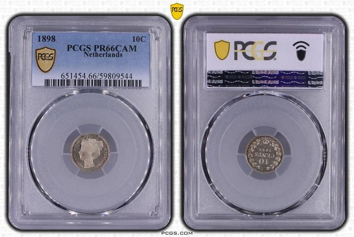 Koningin Wilhelmina 10 cent 1898 Proof PCGS PR66CAM, Postzegels en Munten, Munten | Nederland, Losse munt, 10 cent, Koningin Wilhelmina