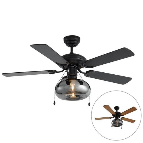 Plafondventilator zwart 107.5cm met trekschakelaar - Mistral, Huis en Inrichting, Lampen | Plafondlampen, Nieuw, Overige materialen
