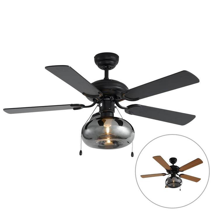 Plafondventilator zwart 107.5cm met trekschakelaar - Mistral, Huis en Inrichting, Lampen | Plafondlampen, Nieuw, Overige materialen