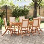 vidaXL 7-delige Tuinset massief acaciahout en textileen, Tuin en Terras, Tuinsets en Loungesets, 6 zitplaatsen, Nieuw, Tuinset