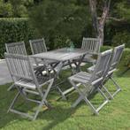 vidaXL 7-delige Tuinset massief acaciahout grijs, 6 zitplaatsen, Nieuw, Tuinset, Verzenden