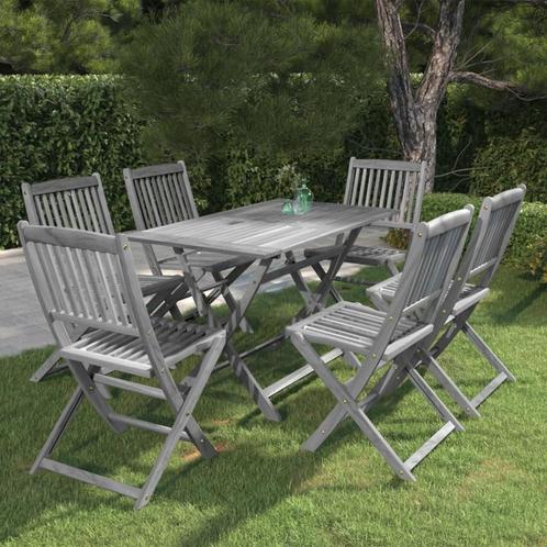 vidaXL 7-delige Tuinset massief acaciahout grijs, Tuin en Terras, Tuinsets en Loungesets, Tuinset, Nieuw, 6 zitplaatsen, Hardhout