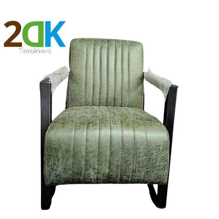2DK - fauteuil - Capri - Lederlook Missouri groen, Huis en Inrichting, Stoelen, Nieuw, Leer, Ophalen of Verzenden