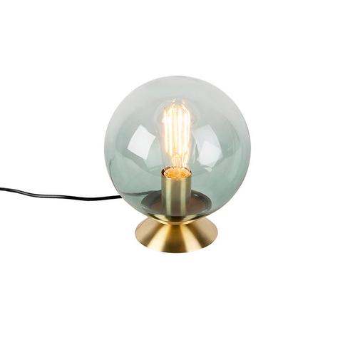Art deco tafellamp messing met groen glas - Pallon, Huis en Inrichting, Lampen | Tafellampen, Nieuw, Glas, Minder dan 50 cm