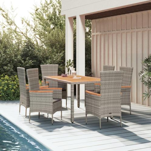 vidaXL 7-delige Tuinset met kussens poly rattan grijs, Tuin en Terras, Tuinsets en Loungesets, Tuinset, Nieuw, Rotan, Verzenden