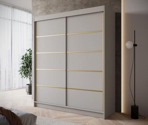 Kledingkast 180cm beige met goud schuifdeuren Garderobekast, Huis en Inrichting, Kasten | Vitrinekasten, 50 tot 75 cm, Nieuw, 200 cm of meer