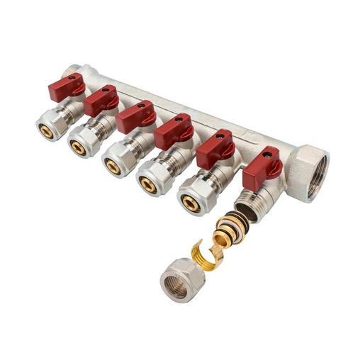 Verdeler met bolkraan mv-1 6x16 rood (CV groepenverdelers), Doe-het-zelf en Verbouw, Verwarming en Radiatoren, Radiator, Nieuw