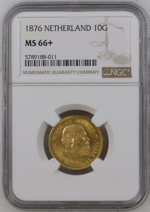 Gouden Willem III 10 gulden 1876 MS66+ NGC gecertificeerd, Postzegels en Munten, Munten | Nederland, Losse munt, 10 gulden, Koning Willem III