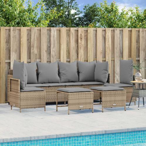vidaXL 5-delige Loungeset met kussens poly rattan beige, Tuin en Terras, Tuinsets en Loungesets, Loungeset, Nieuw, Rotan, Verzenden