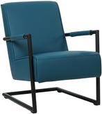 Blauwe leren industriële stalen stoel - Hermes Leer Turquois, Huis en Inrichting, Fauteuils, Nieuw, Ophalen of Verzenden, Modern