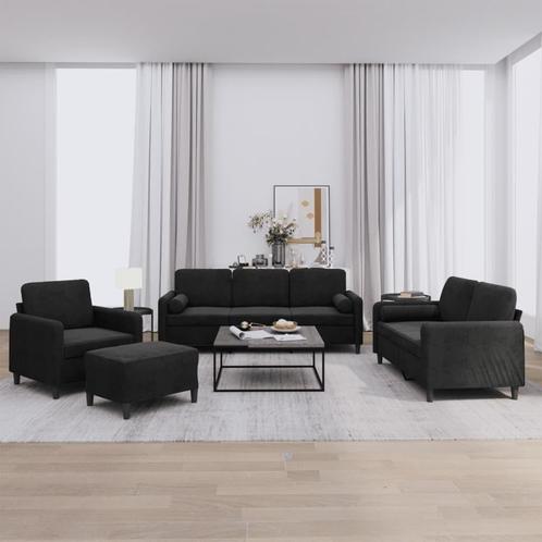 vidaXL 4-delige Loungeset met kussens fluweel zwart, Huis en Inrichting, Banken | Bankstellen, Nieuw, Stof, Vierpersoons of meer