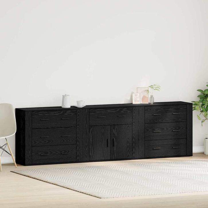 vidaXL Dressoir met lade Zwart Eiken 240 x 33 x 70 cm, Huis en Inrichting, Kasten | Dressoirs, Nieuw, Minder dan 50 cm, Overige houtsoorten