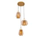 Hanglamp goud amber glas rond 3-lichts - Kevin, Huis en Inrichting, Lampen | Hanglampen, Nieuw, Overige stijlen