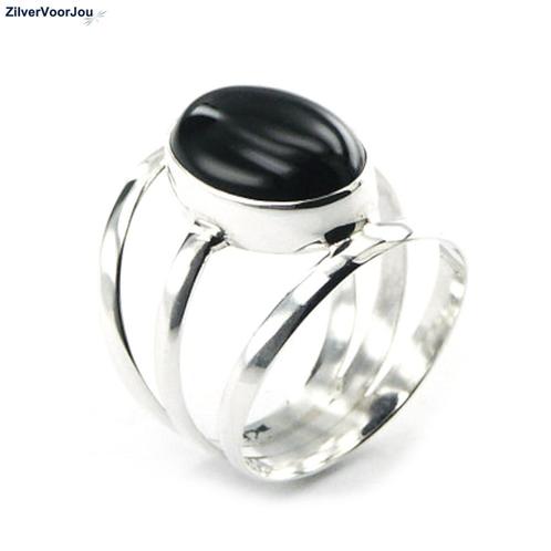 Zilveren ovale zwarte agaat ring, Sieraden, Tassen en Uiterlijk, Ringen, Zwart, Nieuw, Zilver, Verzenden